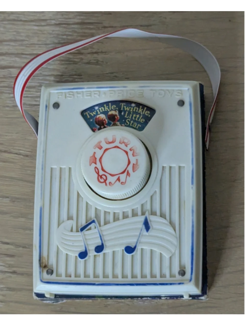 Vintage Fisher-Price Music Box Pocket Radio Toy White Blue Works